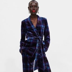 Zara Velvet Plaid Belted Blazer (Rare)